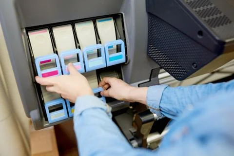 Ink Cartridges in Plotter Stock Photos