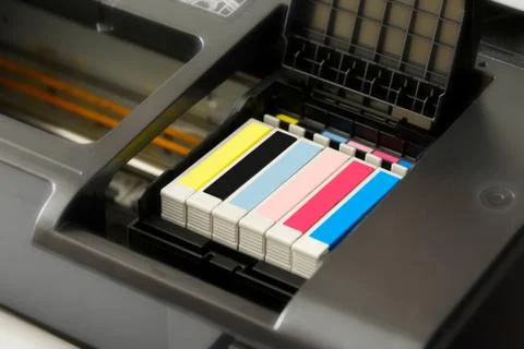 Ink cartridges in a printer 스톡 사진