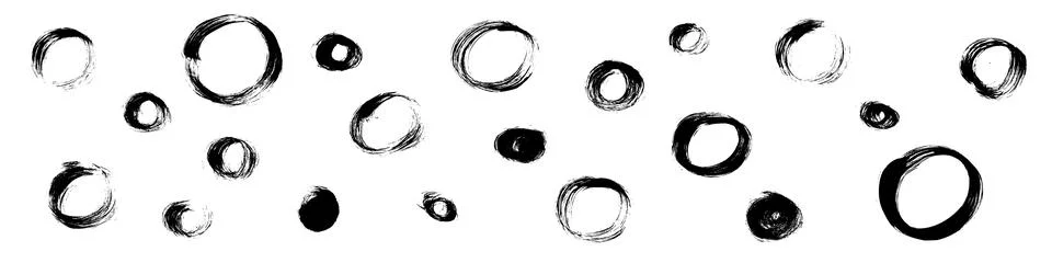 Ink circle frame with rough grunge texture, paintbrush strokes. Line and sh.. Stock Illustration