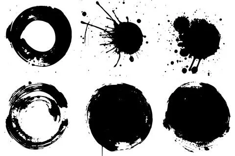 Ink Circle: Grunge Vector Brushstroke Stain Design Set. Black paint. Stock Illustration