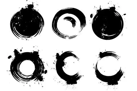 Ink Circle: Grunge Vector Brushstroke Stain Design Set. Black paint. Stock Illustration