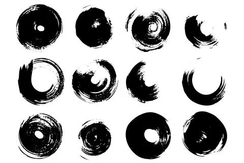 Ink Circle: Grunge Vector Brushstroke Stain Design Set. Black paint. Stock Illustration