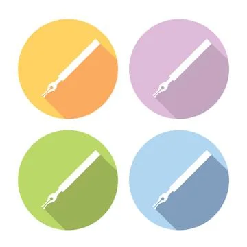 Ink Classic Pen Tool Flat Icons Set Stock Illustration
