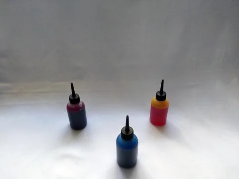 Ink for Creativity, Ink For Printer, Ink Bottle Colourful Stock Photos
