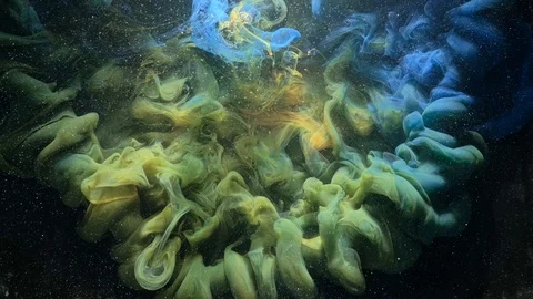 Ink dispersion magic cloud sage green blue cloud 库存影片 113877066