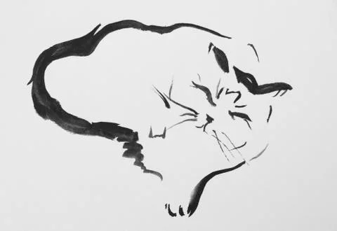 Ink drawing of a cat Stock Illustration