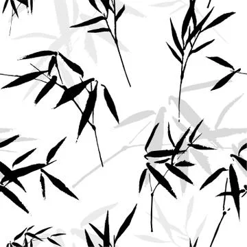 Ink drawing seamless pattern with a bamboo Stock Illustration