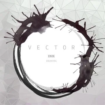 Ink drawing vector round frame Stock Illustration