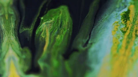 Ink drip glitter fluid spill black green paint mix Stock Footage 276328098