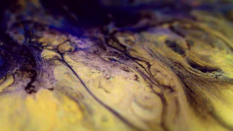 Ink drip sparkling oil flow black blue yellow leak Stock Footage 277157594