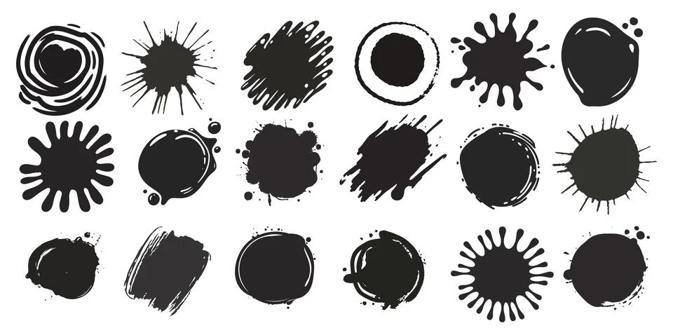 Ink drop, blots, splashes vector isolated on white Stock Illustration