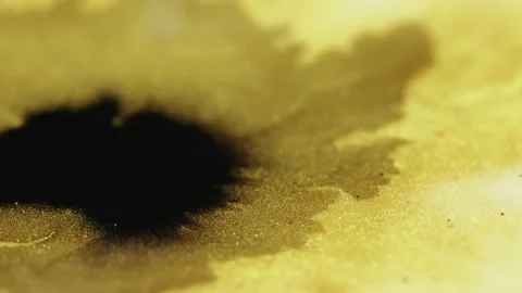 Ink drop sparkling fluid mix black stain golden Stock Footage 193409639