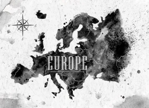 Ink Europe map Stock Illustration