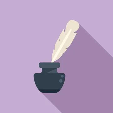 Ink feather icon flat vector. School exam Stock Illustration