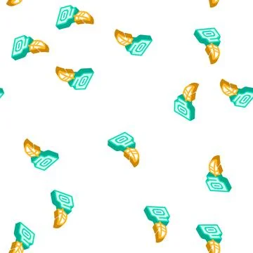 Ink with feather isometric icon seamless pattern Stock Illustration