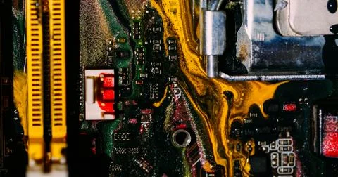 Ink flow digital hardware glitter water microchip Stock Photos