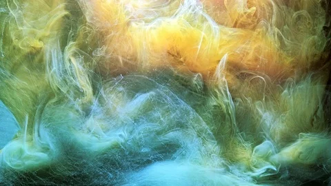 Ink flow magic haze blue yellow color cloud Stock Footage 113875347