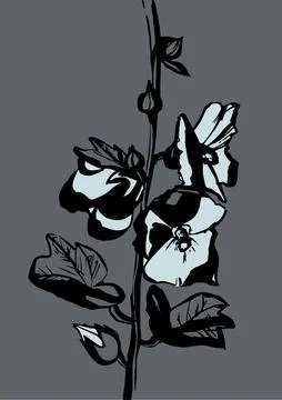 Ink flowers on stem Stock Illustration