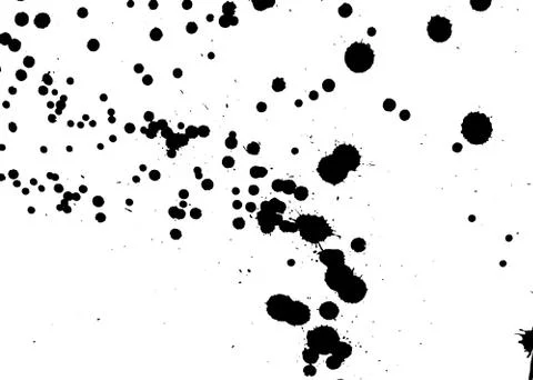 Ink grunge drops texture. Black hand drawn splashes and stains on white Illustrazione stock