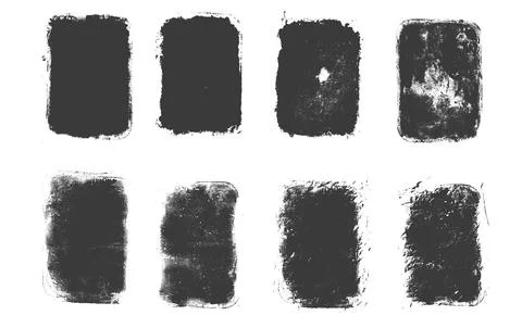 Ink grunge text boxes set. Callouts rectangles frames. Linocut rolled paint Stock Illustration