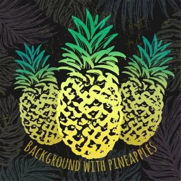 Ink hand drawn background with pineapples Stock Illustration