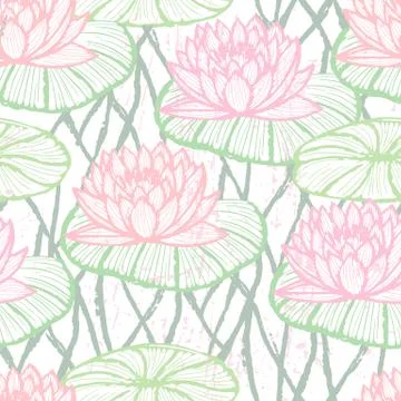 Ink hand drawn lotus pattern Stock Illustration