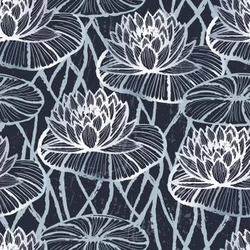 Ink hand drawn lotus pattern Stock Illustration