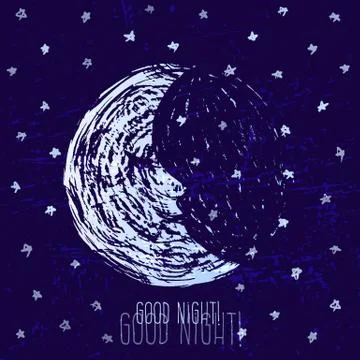 Ink hand drawn moon and stars illustration Stock Illustration
