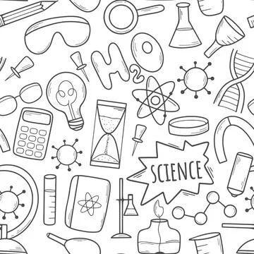 Ink hand drawn science seamless pattern Stock Illustration