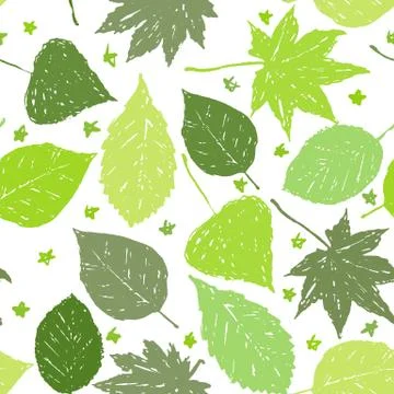 Ink hand drawn seamless pattern with green leaves Stock Illustration