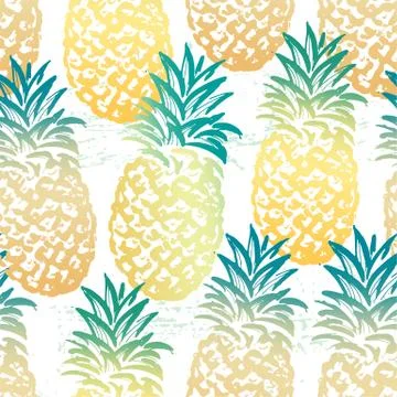 Ink hand drawn seamless pattern with pineapples Stock Illustration