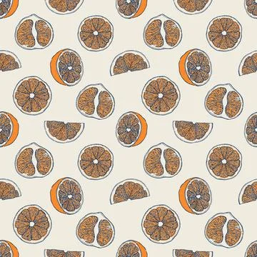 Ink hand drawn seamless pattern of orange fruit. Food element collection Stock Illustration
