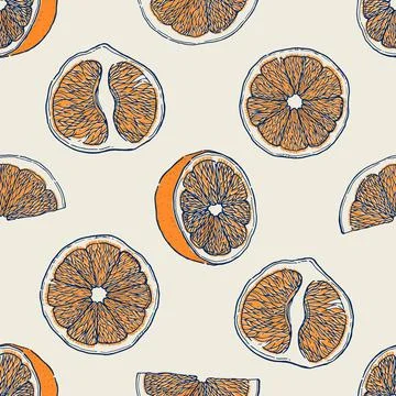 Ink hand drawn seamless pattern of orange fruit. Food element collection Stock Illustration
