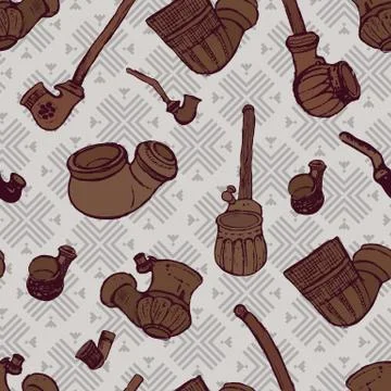 Ink hand drawn ukrainian traditional tobacco pipes seamless pattern Stock Illustration