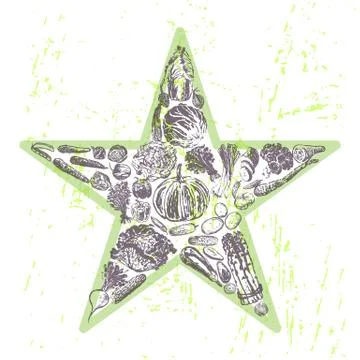 Ink hand drawn veggies star Stock Illustration