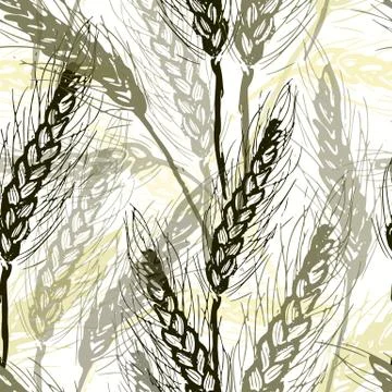 Ink hand drawn wheat seamless pattern Stock Illustration