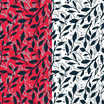 Ink hand painted seamless pattern. Leaves silhouettes illustration in grey Stock Illustration