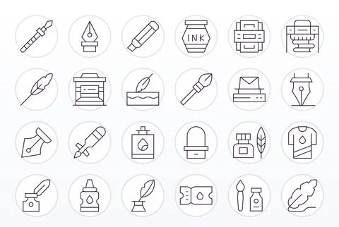 Ink including 24 256x256 Thin Line Vector Illustrations Stock Illustration