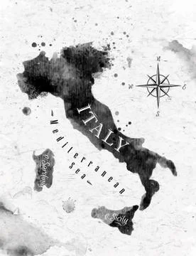Ink Italy map Stock Illustration