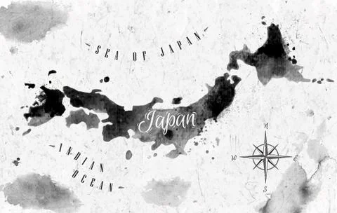 Ink Japan map Stock Illustration