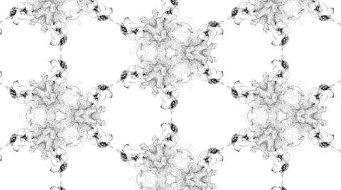 Ink kaleidoscopic effect of black particles on white background. Advection like Illustrazione stock