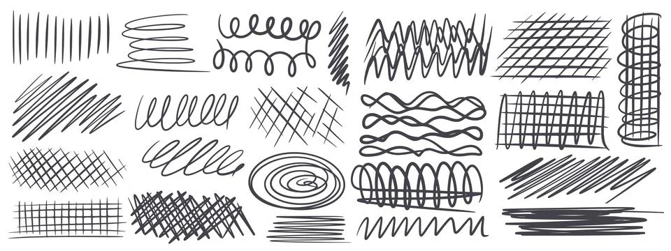 Ink lines, hatching, wave, zigzag, swirl set Stock Illustration