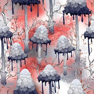 Ink mushroom seamless pattern Stock Photos