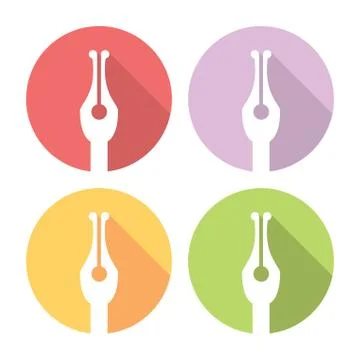 Ink Nib Tool Flat Icons Set Stock Illustration