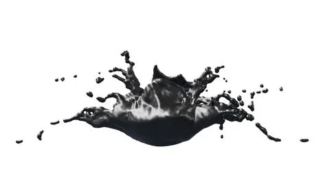 Ink Oil Splash with droplets on withe background. 3d Illustration. Illustrazione stock