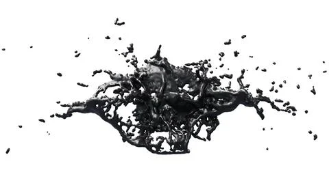 Ink Oil Splash with droplets on withe background. 3d Illustration. Illustrazione stock