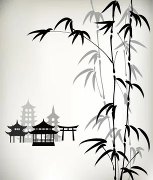 Ink painted bamboo 스톡 일러스트