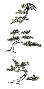 Ink painting pine tree Stock Illustration