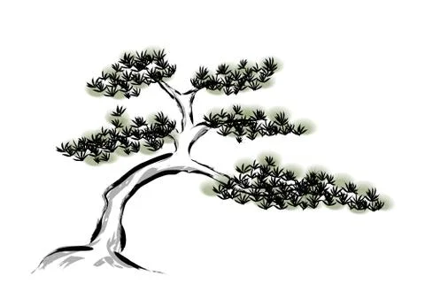 Ink painting pine tree Stock Illustration