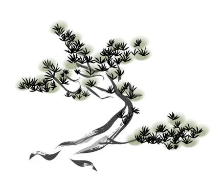 Ink painting pine tree 스톡 일러스트